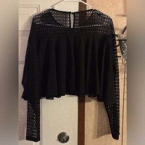 SHEIN Black Asymmetrical Crop Blouse with Long Sleeves